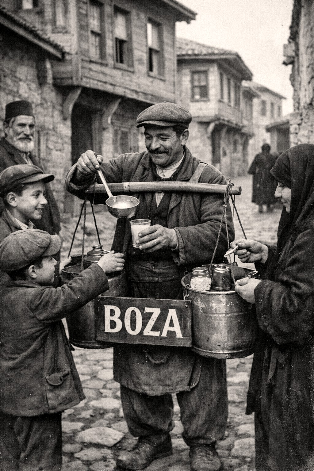 Osmanlı döneminde bakır kaptan boza servis eden bir sokak bozacısı