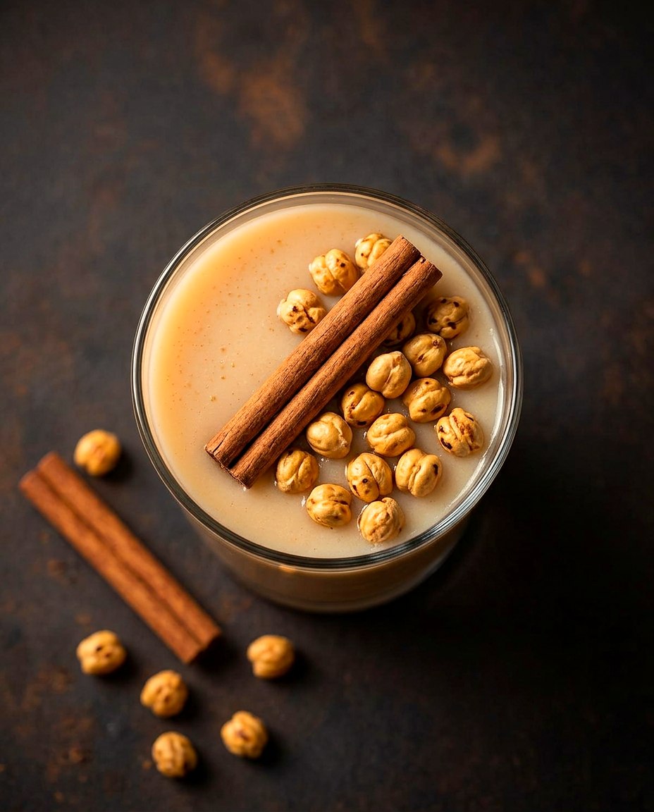 Üzerine sarı kavrulmuş leblebi eklenmiş bir bardak boza
